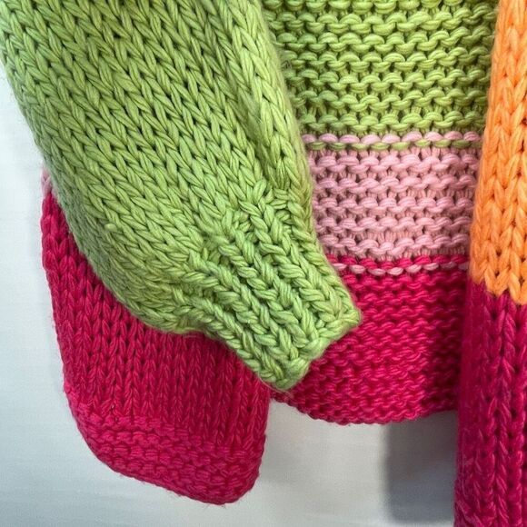 Listicle Green Pink Orange Colorblock Pocketed Soft Knit Cardigan Sweater Small - Picture 5 of 8